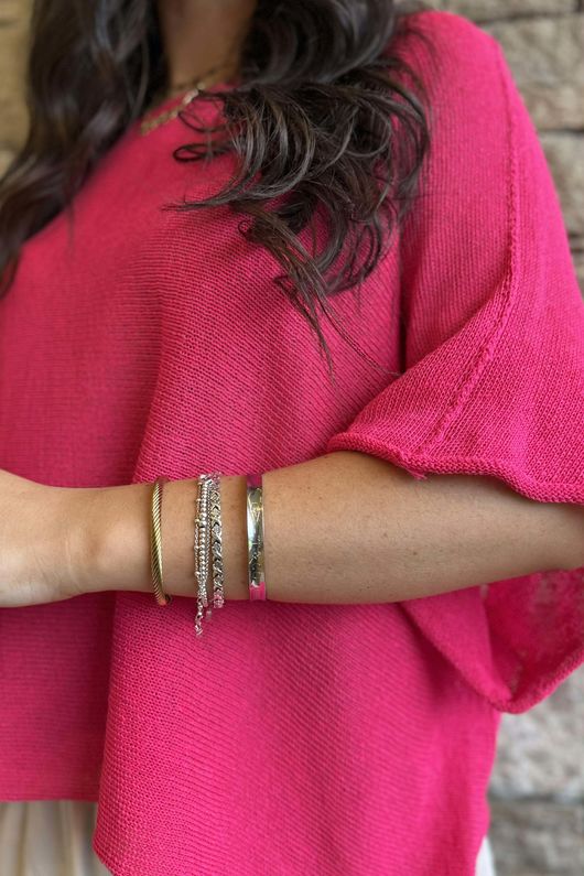 Conrad Box Cotton Knit Hot Pink